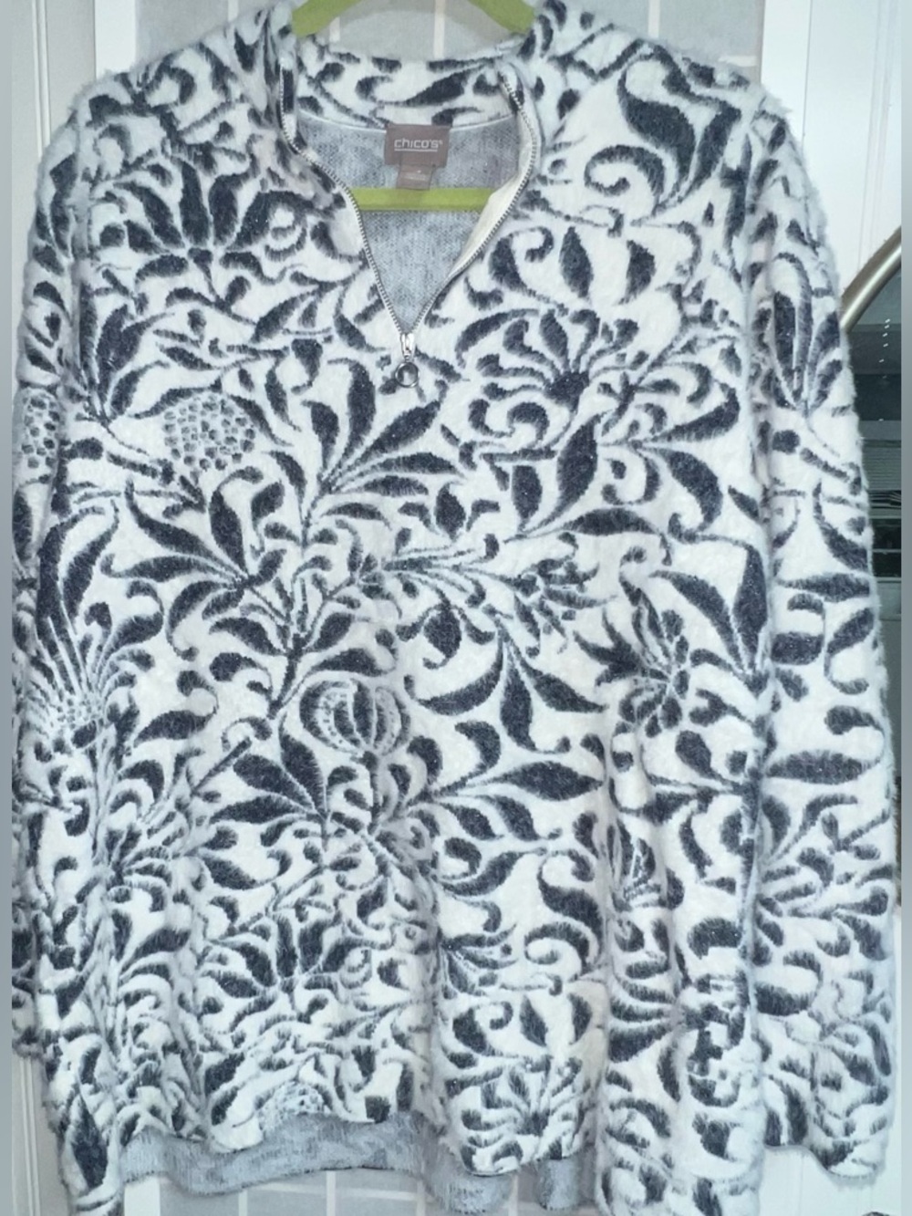 Chico's Cozy Dream Grannycore 1/4 Zip Eyelash Sweater Pullover  Sz 4 = 1X
